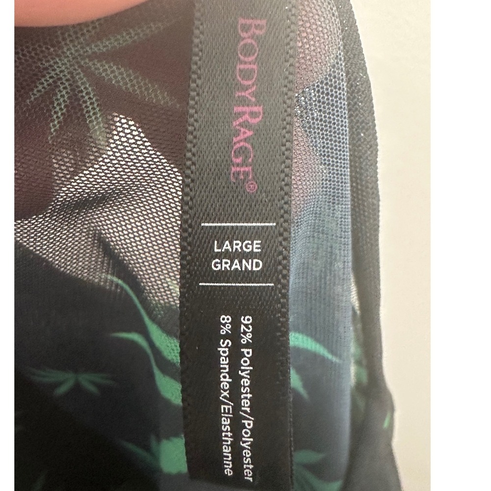 Body Rage Sheer Top‎ Black Green Marijuana Leaf Print Crop Top Large Festival - Picture 3 of 5